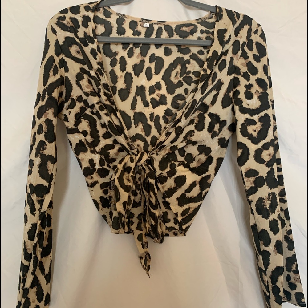 Cheetah Print tie front long sleeve